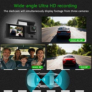 4K 3-Channel Dash Cam with WiFi | Front, Inside & Rear Car Driving Recorder for Vehicle Safety